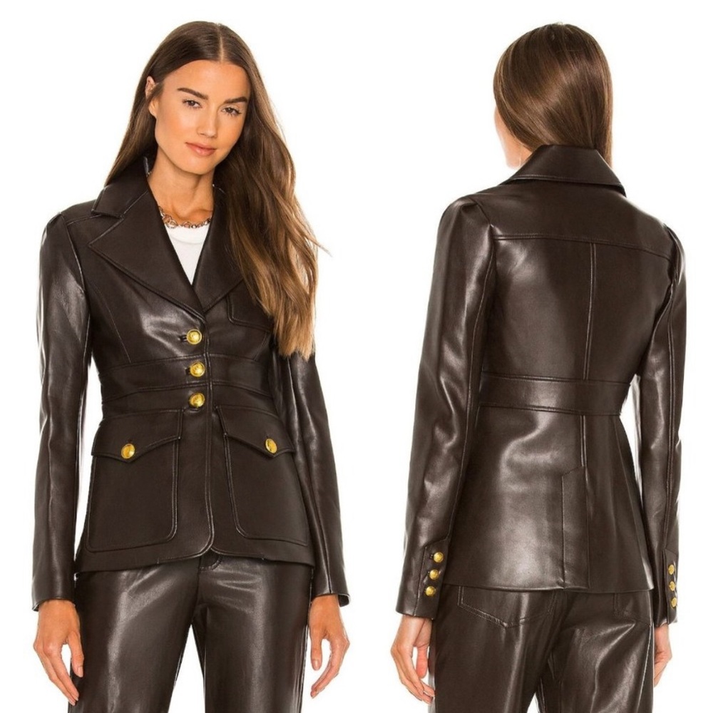 A.L.C. Dark Brown Faux Leather Jacket with Gold Accents - Picture 2 of 11